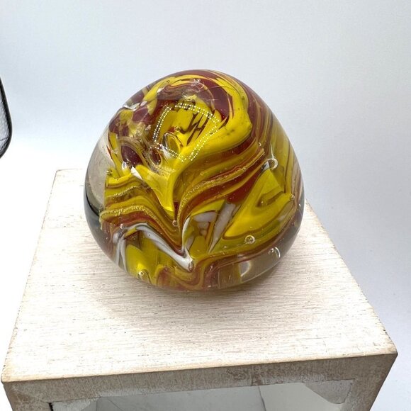 Paperweight glass Cheerful Orange and Yellow Art Glass Sunny Vintage Orb - Picture 4 of 8